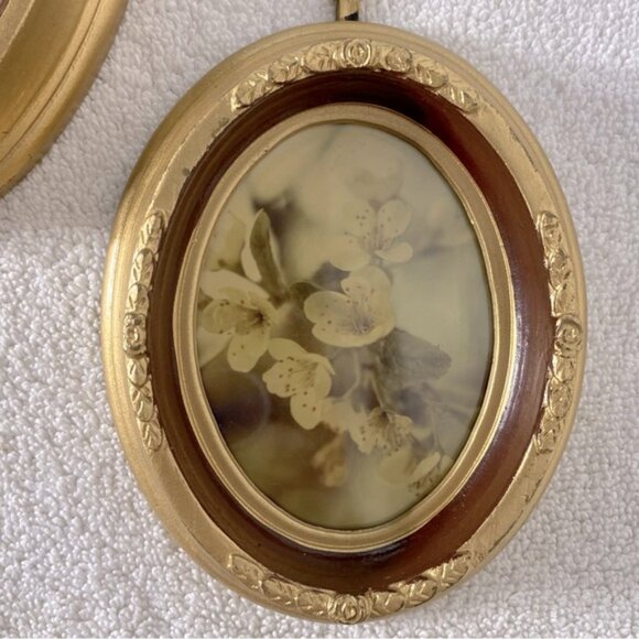 Vintage Floral Oval Wall Art Set W Gold Tone Chunky Frames x2 - Picture 4 of 10